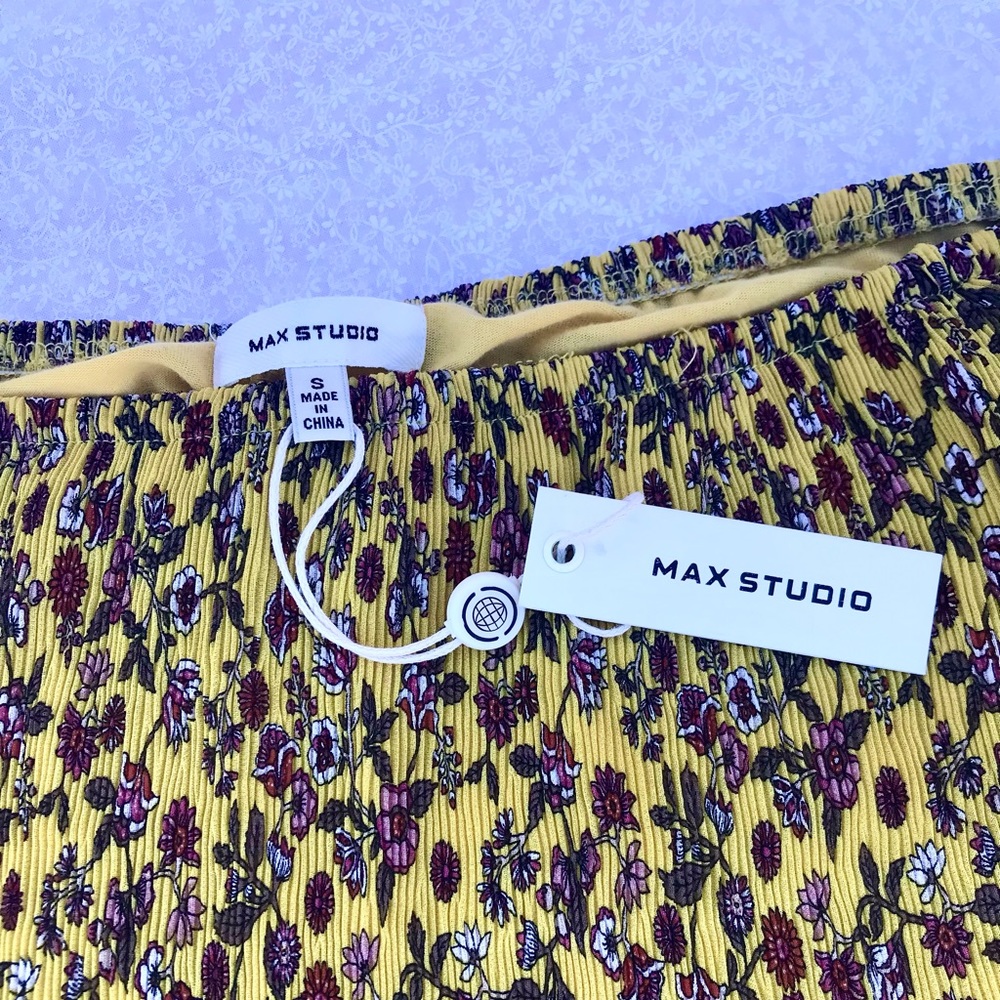 Max Studio floral yellow A-line midi skirt